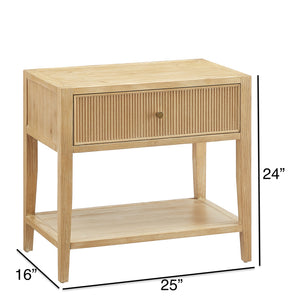 English Elm Fleur Natural 1-Drawer Nightstand with Reeded Drawer, Gold Pull, Tapered Legs, Lower Shelf, 29" H B050P376966