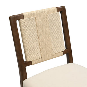 English Elm Christopher Knight Home® - Upholstered dining chair with woven rope backrest set of 2 - elegant curved weave, sturdy rubberwood frame and easy assembly Beige,Walnut N771P361494T