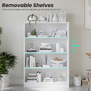 English Elm 4 Shelf Display Bookcase – 48" Freestanding Engineered Wood Bookshelf, Stable Anti-Tip White Finish T3623P381014