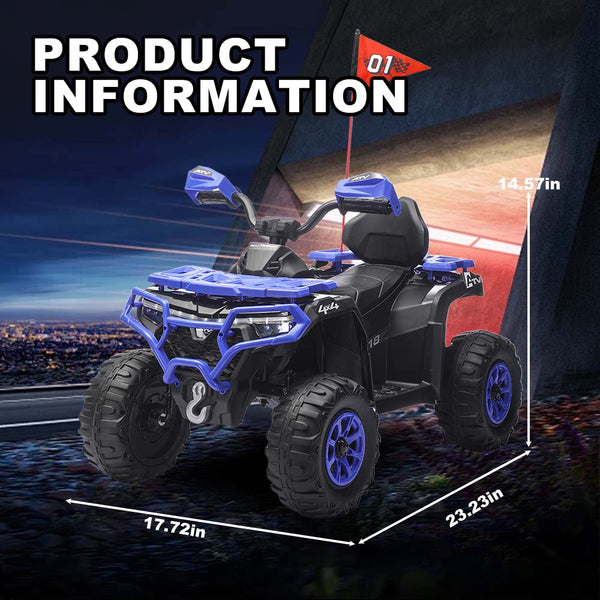 English Elm 24v Ride on Atv for Kids with Dual Motors Led Lights Bluetooth and Rugged Wide Wheelbase Blue W3822P390485