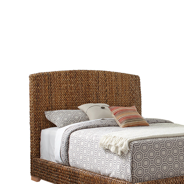 English Elm Holden Rustic Brown California King Bed With Woven Banana Leaf, Tropical Elegance & Cozy Vibes B062S01092
