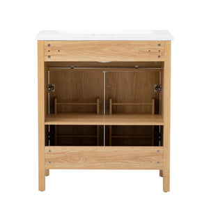English Elm 30" Solid Pine Bathroom Vanity with Resin Sink Soft Close Doors and Natural Grain Finish N710P405952P