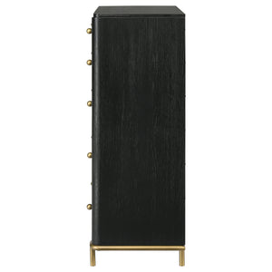 English Elm Anser Modern 5-Drawer Chest: Elegant Black Woodgrain Storage With Gold Accents For Any Bedroom B062P358456