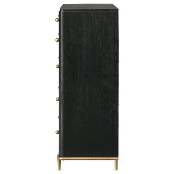 English Elm Anser Modern 5-Drawer Chest: Elegant Black Woodgrain Storage With Gold Accents For Any Bedroom B062P358456