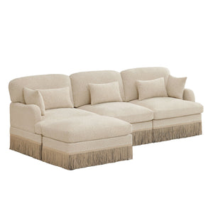 English Elm 100"comfy Chenille Leopard Print Sectional Sofa with Tassel Trim and Movable Ottoman Beige W5656S00005