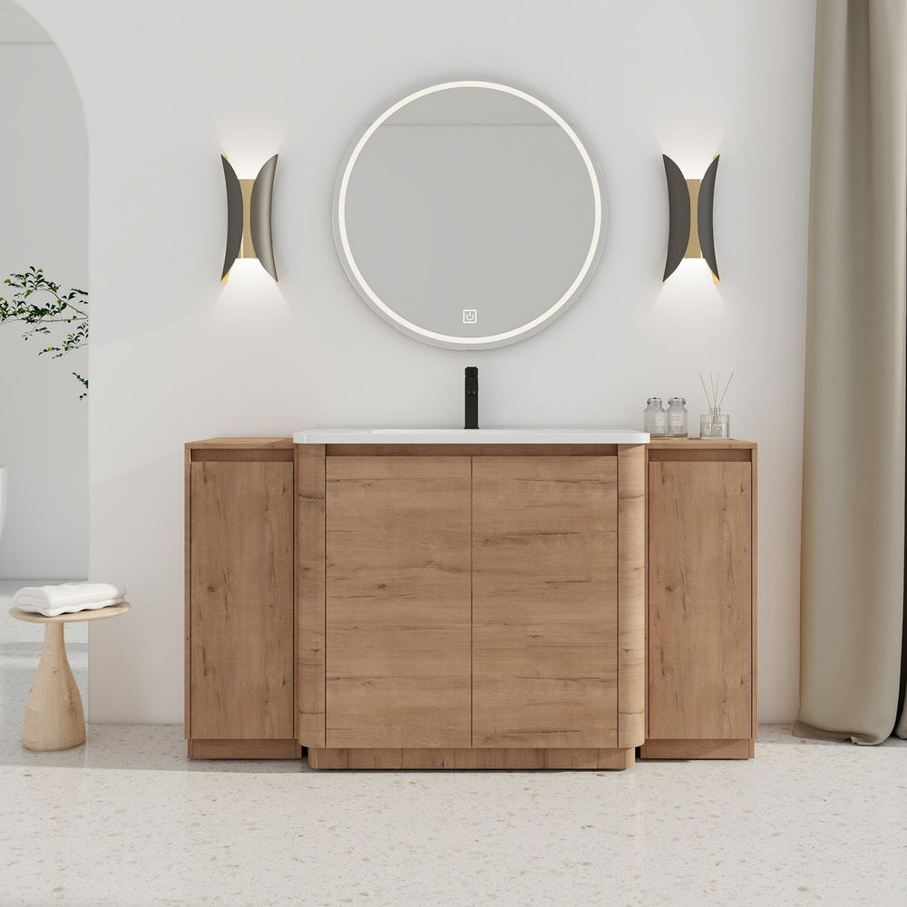 English Elm 60" Freestanding Double Sink Bathroom Vanity with Soft-close Doors and Three Drawers W999S00514