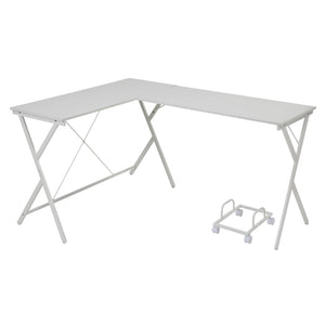 English Elm White L-shaped Corner Desk with Rolling CPU Holder, X-Frame Metal Base, Spacious Dual Work Surfaces B062P184555
