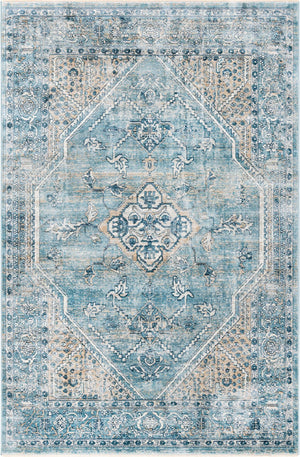 Unique Loom Newport Ochre Machine Made Border Rug Blue, Light Brown/Light Blue 5' 3" x 8' 0"