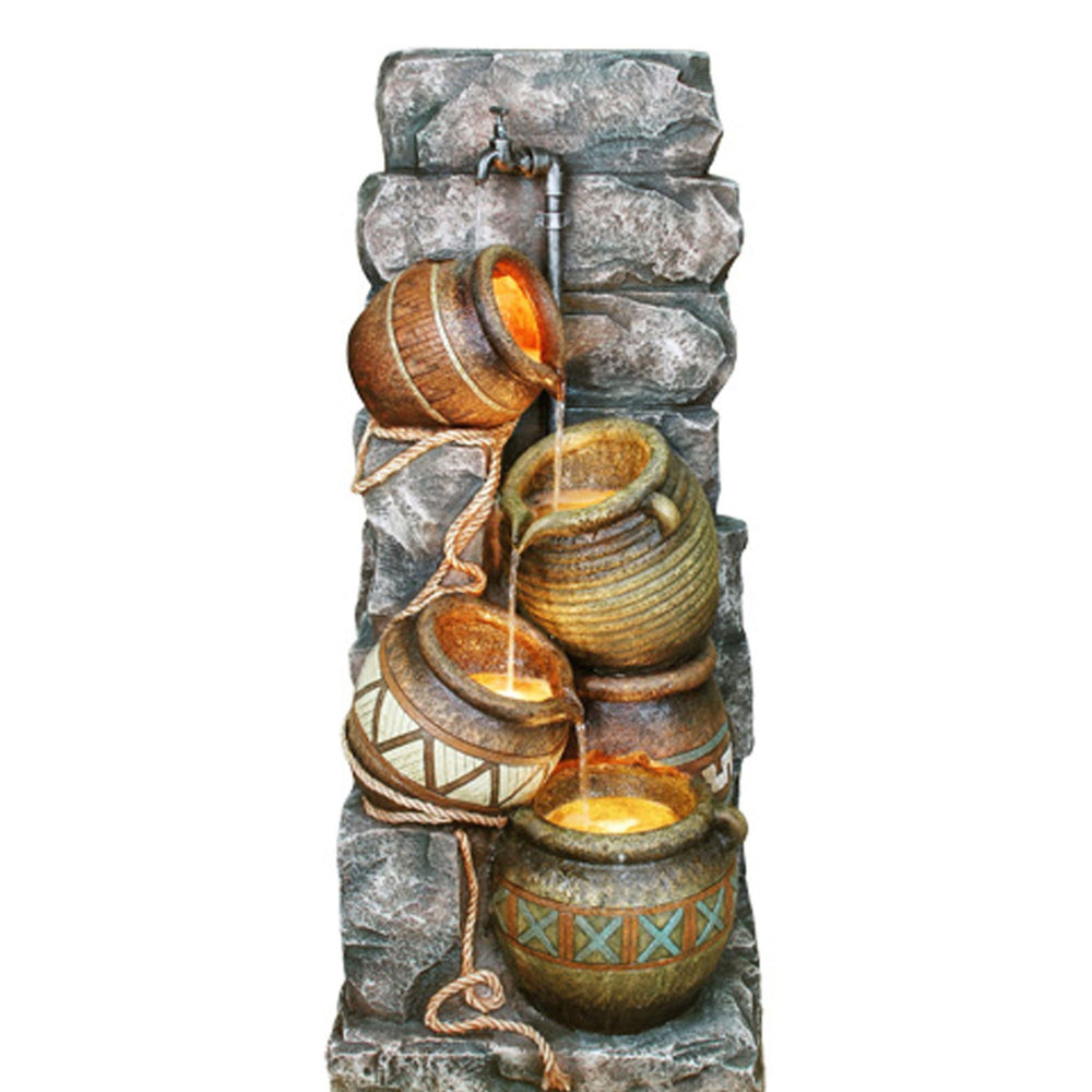 English Elm 43" Polyresin Indoor/Outdoor Water Fountain with Multicolor Potter Pitchers & 4 LED Lights, Textured Finish B072116412