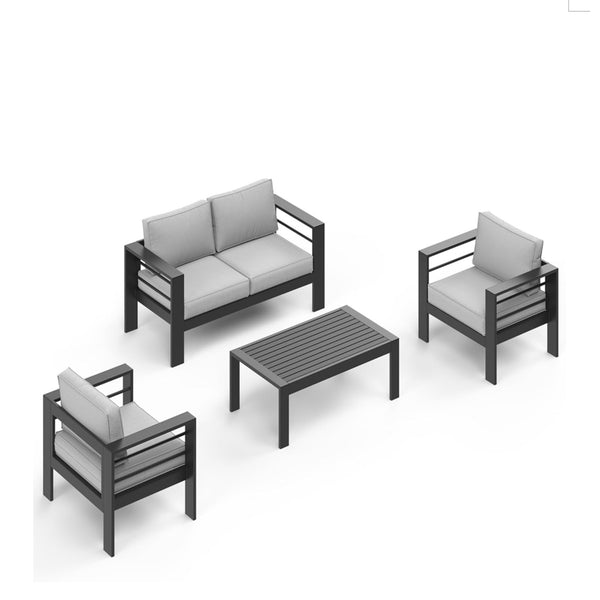 English Elm All-weather 4 Piece Outdoor Conversation Set Iron Frame Olefin Cushions Patio Seating Light Gray B082S00107