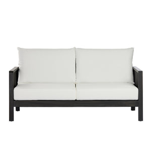 English Elm 4-pieces Acacia Wood Outdoor Conversation Set with Loveseat Club Chairs Patio Table Dark Grey,White+Black N768P368824D_N768P368823D_2