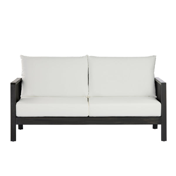 English Elm 4-pieces Acacia Wood Outdoor Conversation Set with Loveseat Club Chairs Patio Table Dark Grey,White+Black N768P368824D_N768P368823D_2