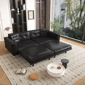 English Elm 92.1"king Faux Leather Convertible Sleeper Sofa Tufted 4 Seat Pull Out Living Room Couch Black W1885S00407