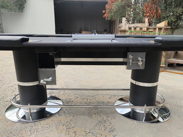 English Elm 96" Oval Poker Table with Waterproof Felt Leatherette Rail Cup Holders and Drop Box W2748S00036