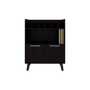 English Elm Mathiston Modern Bar Cabinet in Black & Light Oak — 6-Bottle Storage, Glass Shelves, Concealed Cupboards, Durable Engineered Wood B092P254748
