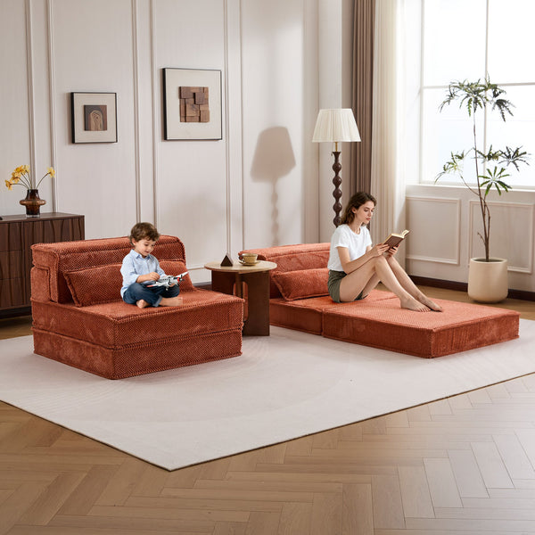 English Elm Compression Oversized Modular Sofa Bed - Versatile Floor Seating With Memory Foam & Pillows, Orange W3723S00046