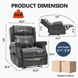 English Elm Emon's Overstuffed Chenille Power Lift Recliner with Massage Heat and Charging Ports Grey W1803S00088