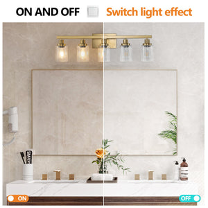 English Elm 31" Golden 5-Light Vanity Light with Clear Glass Shades – Modern Iron Wall Fixture for Bathroom Vanity Mirror Lighting, Hard-Wired (No Bulbs) W1340P206690