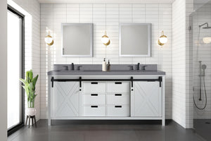 English Elm White Double Bath Vanity 80 in with Grey Quartz Countertop, Soft-Close Storage & Matte Black Faucet Set B2731P260151