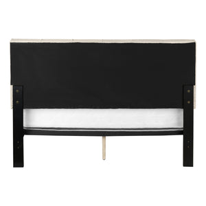 English Elm Bed, Queen Size Upholstered Beige Linen Look Platform Bed with Tufted Headboard & Black Wood Legs B2710P219505