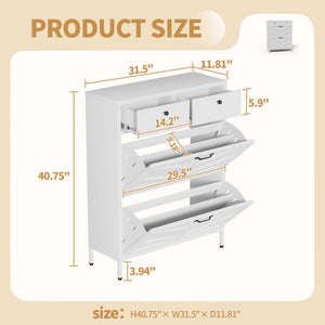 English Elm Shoe Cabinet Slim Steel Entryway Organizer with Flip Compartments and Retro White Finish T2398P413025