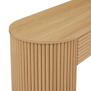 English Elm [video] Retro Fluted Console Table with 3 Drawers Open Niche Mid-century Entryway Natural N759P283616N