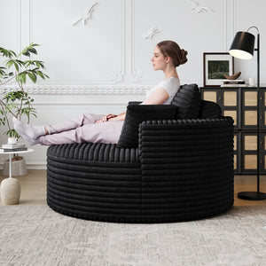 English Elm 50''L Plush Corduroy Sponge Single Sofa Bed with No Assembly, Fluffy Modern Sleeper for Living Areas Black W834P337428