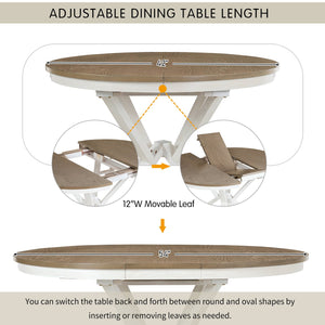 English Elm Trexm Retro Extendable Round Dining Set with Four Linen Upholstered Chairs Rubberwood Brown + Antique White ST000141AAD-2026