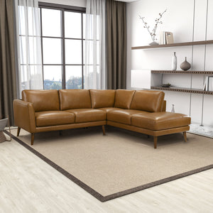 English Elm Ashcroft Furniture - Benson Tan Leather Sectional Sofa With Right-Facing Chaise For Mid-Century Modern Living Rooms B183S00139