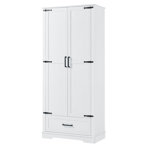 English Elm Tall Bathroom Storage Cabinet — Slim 72.64" White MDF Organizer with 2 Doors, Drawer, Adjustable Shelves, Anti-Tip WF326355AAK