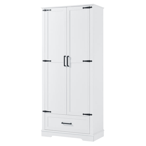 English Elm Tall Bathroom Storage Cabinet — Slim 72.64" White MDF Organizer with 2 Doors, Drawer, Adjustable Shelves, Anti-Tip WF326355AAK