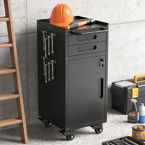 English Elm 34.3" Slim Steel Rolling Tool Cabinet with Locking Door Two Drawers for Garage W2735P428818