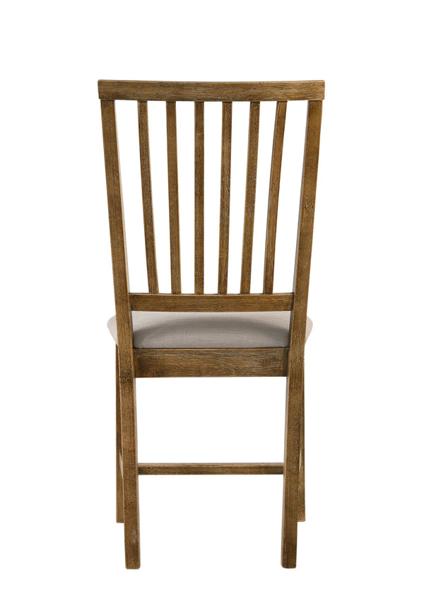 English Elm Wallace Tan Linen Side Chair Set of 2 — High Back Slatted Weathered Oak, Padded Cushions, Durable Design B2726P264594