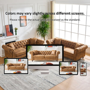 English Elm 80"chesterfield Tufted Leathaire Sofa Mid Century 3 Seater for Living Room Office W3373S00059