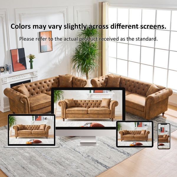English Elm 80"chesterfield Tufted Leathaire Sofa Mid Century 3 Seater for Living Room Office W3373S00059