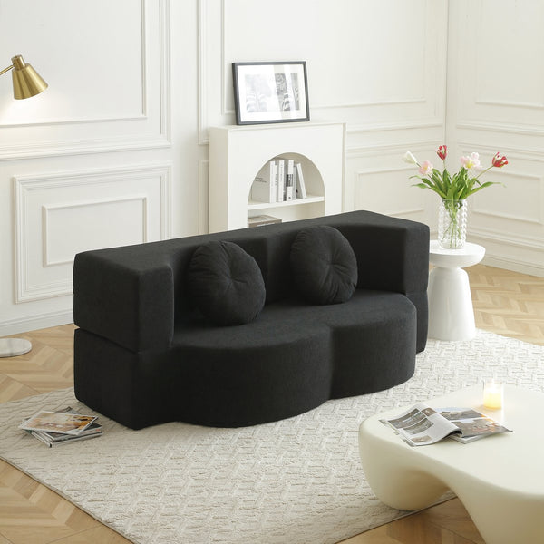 English Elm 2-in-1 Folding Floor Sofa Foam Sleeper Twin Futon Couch for Compact Living Spaces Black W1117P419837