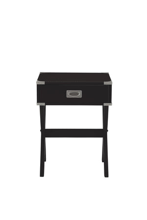 English Elm Babs Square Black Finish Accent Table with Drawer, Metal Corner Accents, X-Base Stability, Durable Design B2726P270996