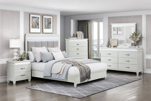 English Elm White 2-Drawer Nightstand with LED Lighting, Modern Bedroom Furniture, Compact 26"x16"x26.5" Storage Bliss B011P250823