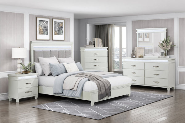 English Elm White 2-Drawer Nightstand with LED Lighting, Modern Bedroom Furniture, Compact 26"x16"x26.5" Storage Bliss B011P250823