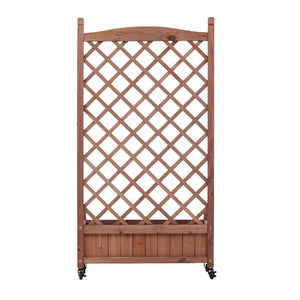 English Elm Raised Wood Planter Boxes with Integrated Trellis for Climbing Vines Set of Two D720094446
