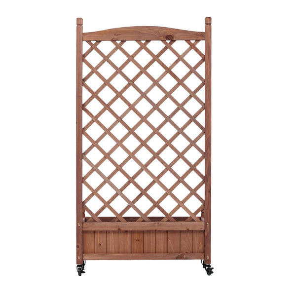 English Elm Raised Wood Planter Boxes with Integrated Trellis for Climbing Vines Set of Two D720094446