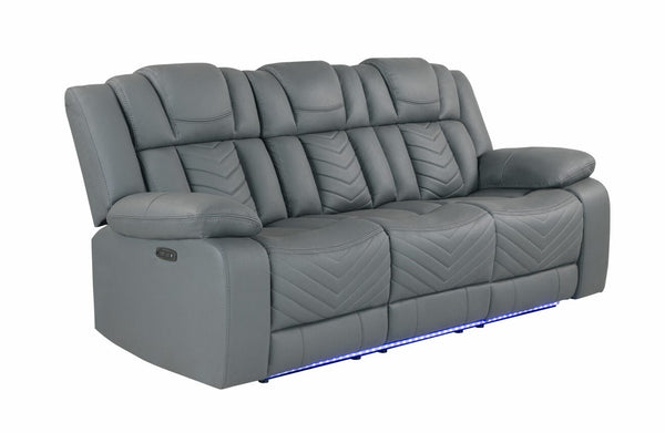 English Elm RAIZE Grey Power Reclining Sofa with LED, USB & Wireless Charging, Drop-Down Table, Plush Fabric B201P226320