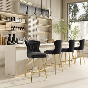 English Elm Bar Stools Set Of 2, Luxurious Velvet Wing-Back Chairs With Metal Legs For Kitchen & Dining Spaces T3623P363065
