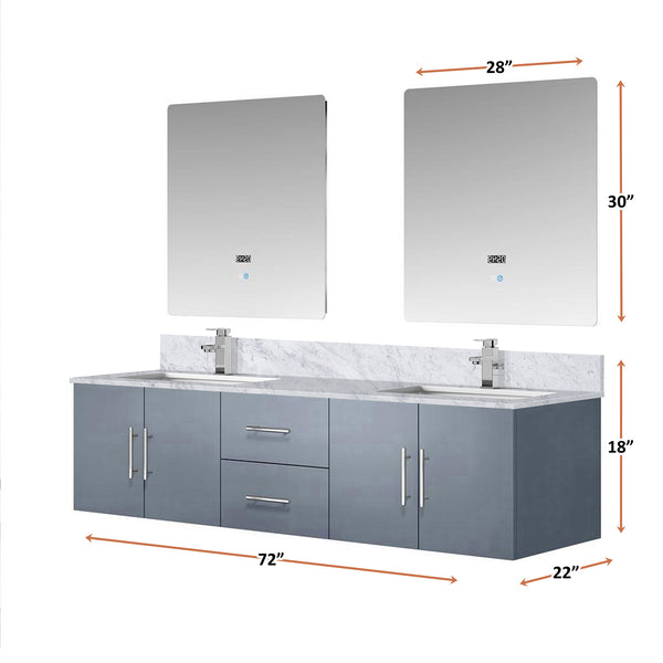 English Elm Dark Grey Double Bath Vanity 72 in with Carrara Marble Top, Chrome Faucet, 30in LED Mirrors, Durable Finish B2731S01045