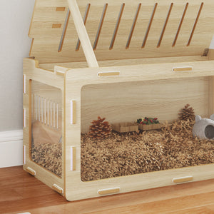 English Elm Hamster Habitat with Acrylic Windows Openable Roof and Oak Finish Mdf Frame T3971P407469