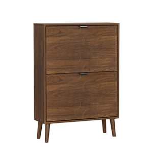English Elm Medieval Modern Independent Shoe Cabinet 23.62" Walnut | Farmhouse MDF Shoe Storage, 2 Flip Drawers, Sturdy Anti-Tip Safety W1706P372249