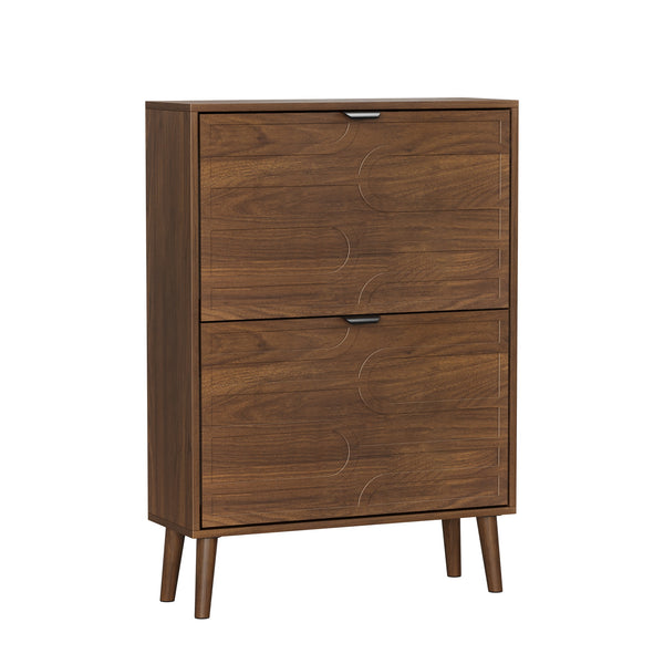 English Elm Medieval Modern Independent Shoe Cabinet 23.62" Walnut | Farmhouse MDF Shoe Storage, 2 Flip Drawers, Sturdy Anti-Tip Safety W1706P372249