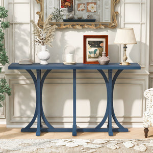English Elm U-style Farmhouse Console Table Oak Veneer Top Curved Rubberwood Legs Entryway Navy Blue N711P295300V