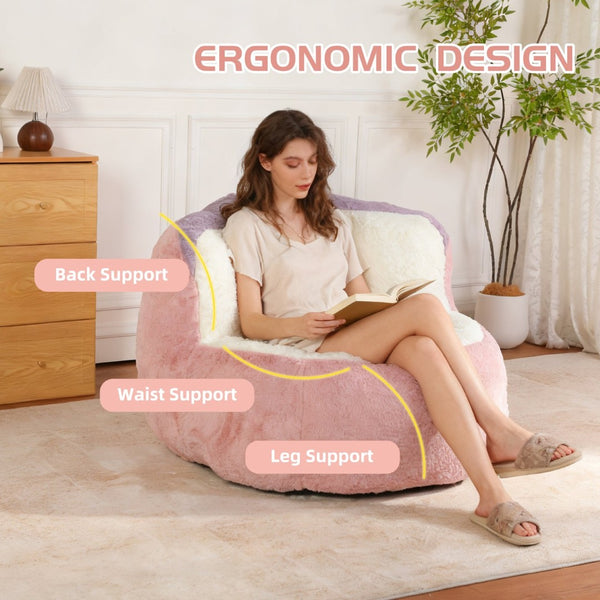 English Elm Oversized Multicolor Faux Fur Bean Bag Chair - Cozy Lounger With Shredded Foam, No Assembly Needed! W3723P375715-GIGA