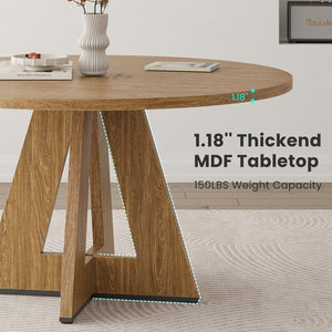 English Elm 47" Round Wood Dining Table Seats Six with Industrial Metal Base for Modern Homes Walnut T3623P433915